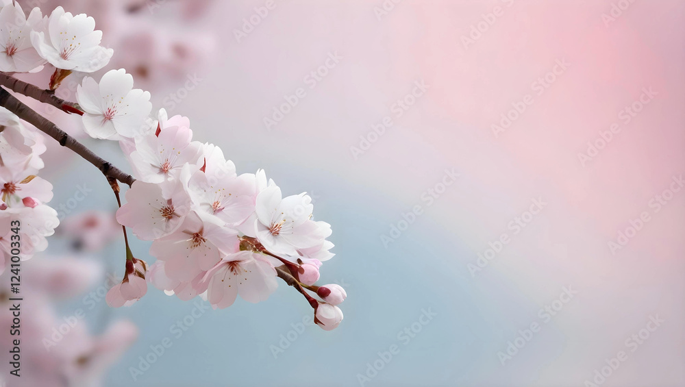 a soft, gradient pastel background with delicate cherry blossoms against a subtle, light pink ombré effect, evoking the serene and romantic atmosphere of spring