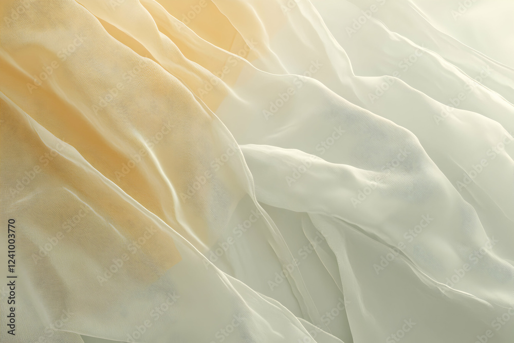 Obraz premium Elegant, flowing beige and sage green chiffon fabric, luxurious texture, soft folds and drapes, abstract background.