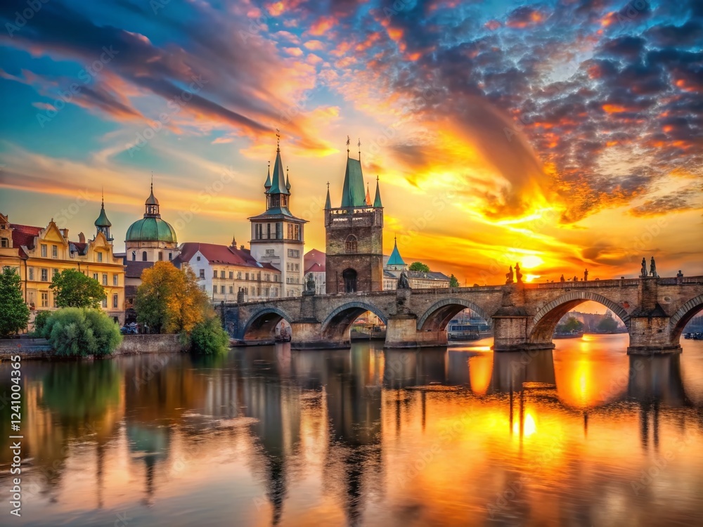 Obraz premium Charles Bridge Prague, Czech Republic - Majestic Sunrise Panorama