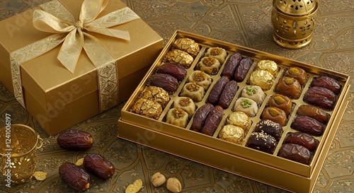 Luxury Gold Box of Dates and Sweets Gift Set photo