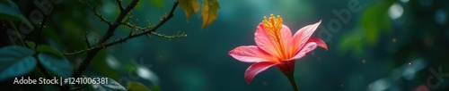 Delicate vines entwine a glowing, suspended flower, entwined, flower, tropical