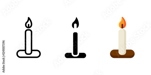 Easter candle icon. Traditional holiday light with flame sign. Religious wax candle for prayer symbol. Spiritual celebration decor pictogram. Festive church ceremony illustration.