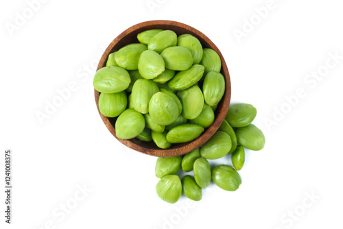 Wallpaper Mural Fresh Green Parkia Speciosa Beans in Wooden Bowl Torontodigital.ca