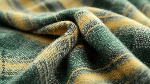 Soft Green Yellow Plaid Fabric Texture Close Up