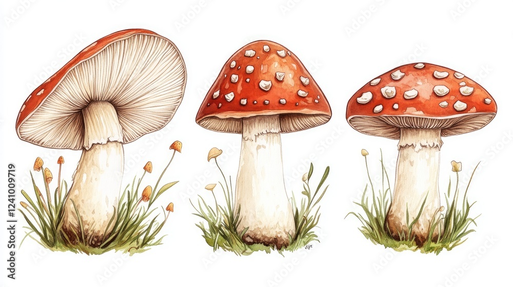 Illustration of a fly agaric mushroom on a white background. Illustration of a fly agaric mushroom on a white background.