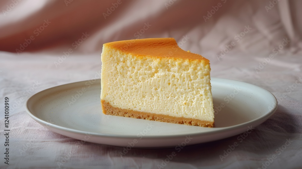 Delectable Creamy Dessert Cake Slice on Plate with Minimalist Backdrop Delectable Creamy Dessert Cake Slice on Plate with Minimalist Backdrop