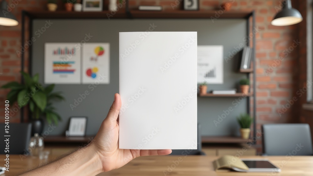 A4 Paper Mockup in Hands, Industrial office background hand holding A4 paper mockup displaying business charts. A4 Paper Mockup in Hands, Industrial office background hand holding A4 paper mockup displaying business charts.