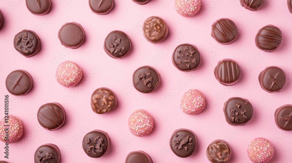 A Symphony of Hearts: A Delightful Collection of Exquisite Chocolate Hearts, Beautifully Displayed on a Pastel Pink Surface, Creating a Scene of Pure Romance and Sweet Indulgence A Symphony of Hearts: A Delightful Collection of Exquisite Chocolate Hearts, Beautifully Displayed on a Pastel Pink Surface, Creating a Scene of Pure Romance and Sweet Indulgence