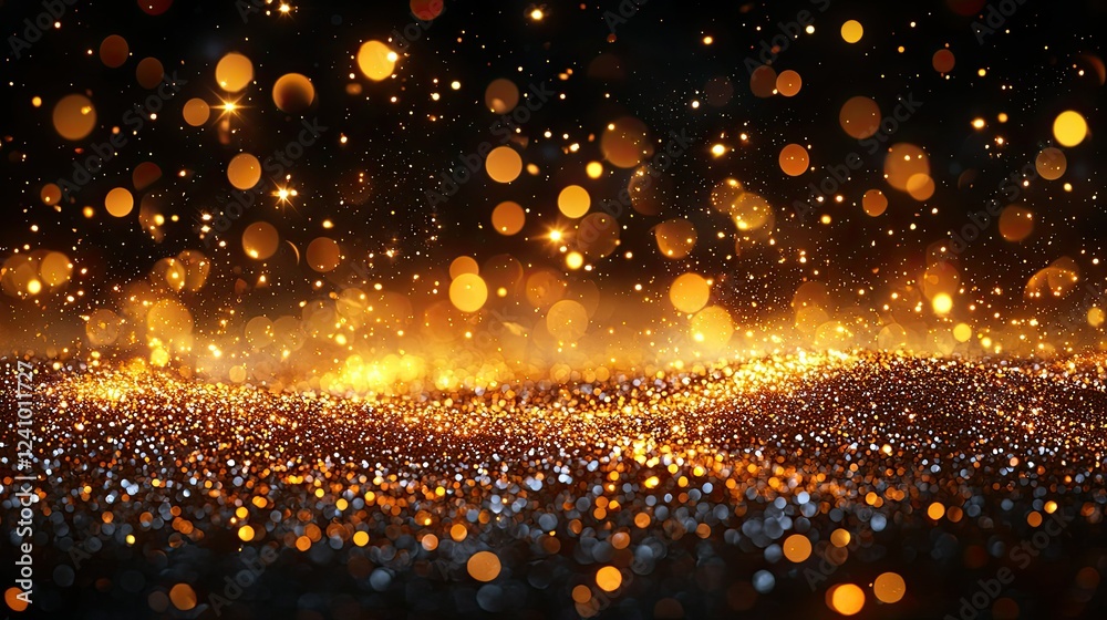 Naklejka premium Golden Glitter Background With Sparkling Lights