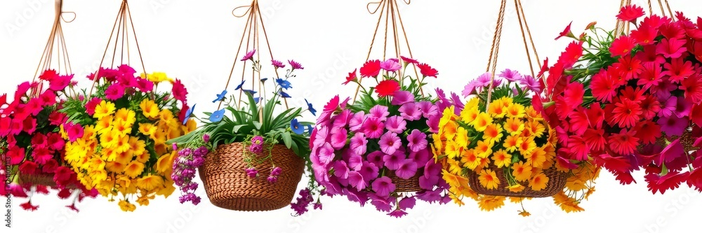 Obraz premium Vibrant Floral Symphony: Abstract Lines and Textured Patterns in Hanging Baskets