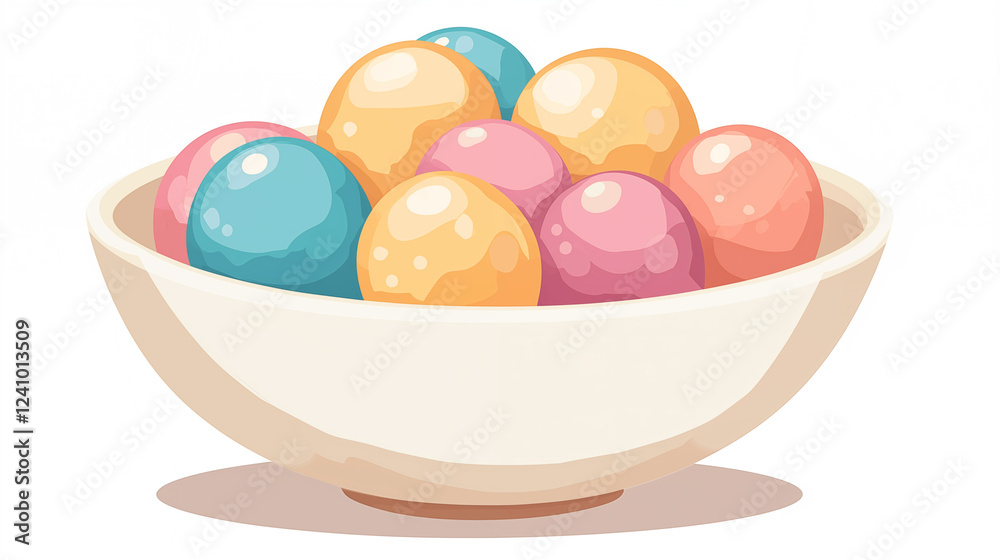 A bowl of colorful Lantern Festival food illustration