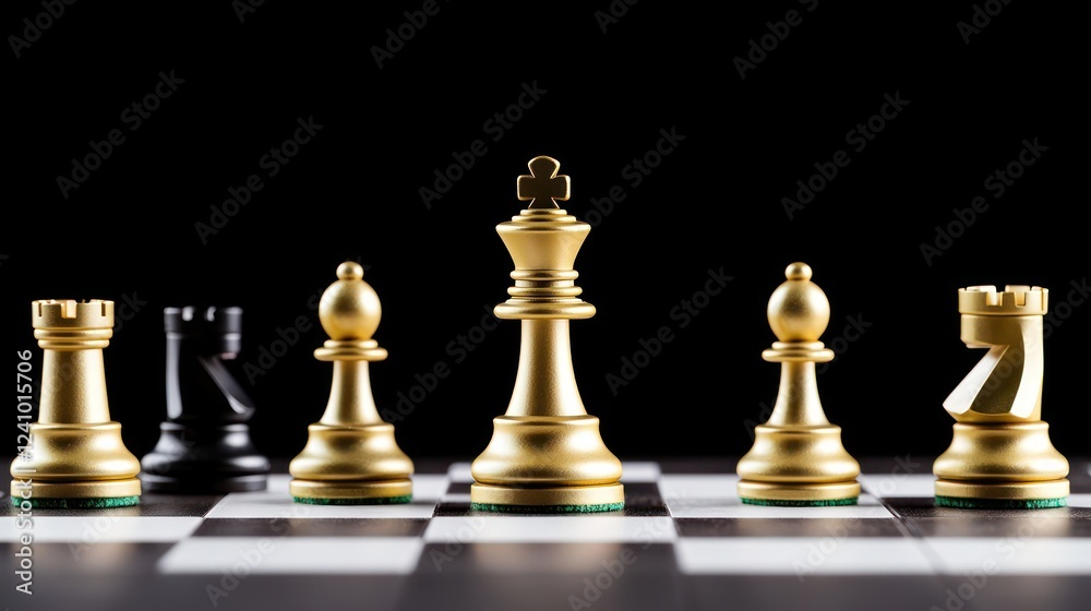 Golden and Black Chess Pieces on a Board Golden and Black Chess Pieces on a Board