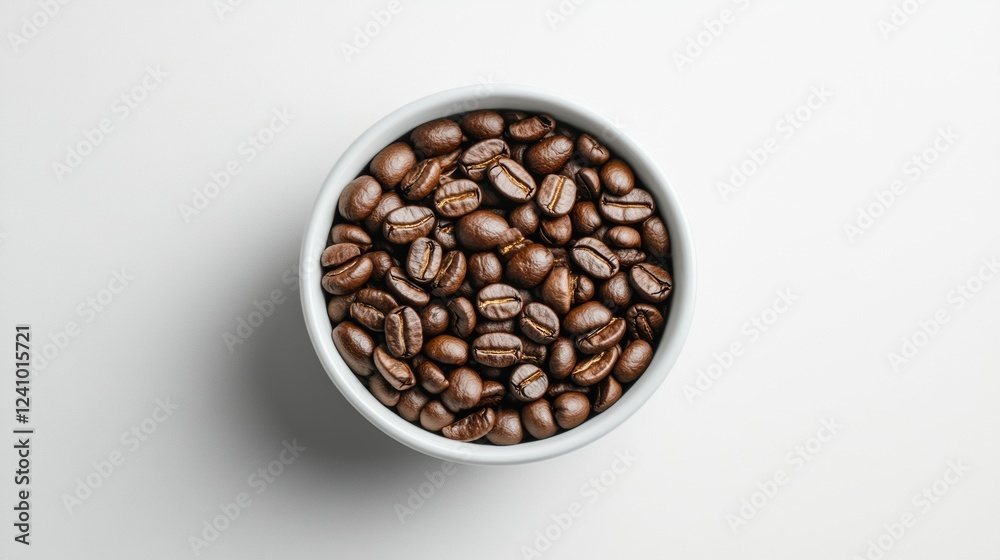 Freshly Roasted Coffee Beans in White Bowl on Light Background Freshly Roasted Coffee Beans in White Bowl on Light Background