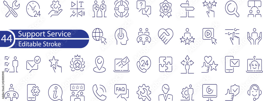 Fototapeta premium Support Service Line Editable Icons set. feedback, technical support, assistant, information, and more.