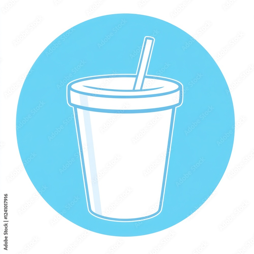 White cup with straw, light blue background, drink menu White cup with straw, light blue background, drink menu