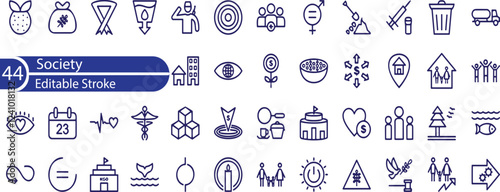 Society Line Editable Icons set. social group, diversity, communication, and more.