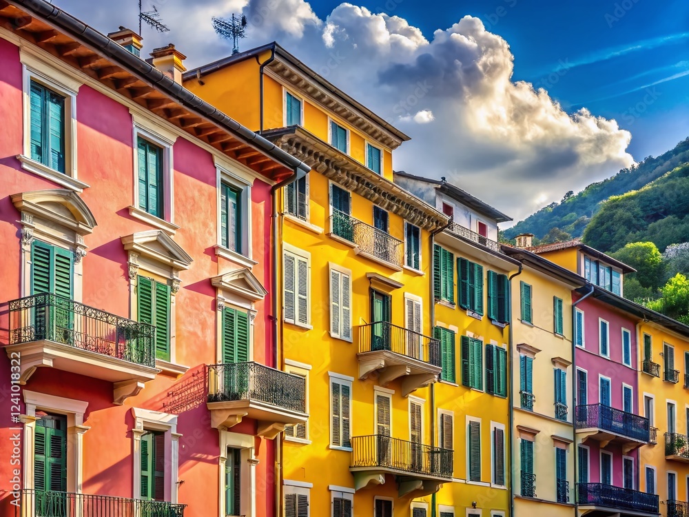 Fototapeta premium Colorful Italian Palazzi in Como: Minimalist Architecture Photography