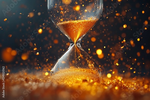 A mystical hourglass glowing with golden sand, symbolizing extra time granted through a magical grace period