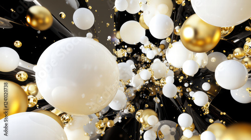 Wallpaper Mural Abstract design featuring blend of 3D geometric shapes, including white and gold spheres, creating dynamic visual effect against dark background Torontodigital.ca