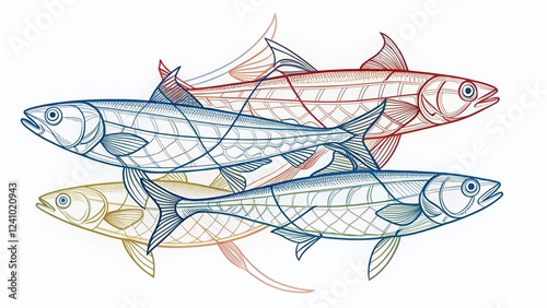 Continuous Line Drawing of Baltic Herring, Sprat & Sardine - One Line Art Seafood Illustration