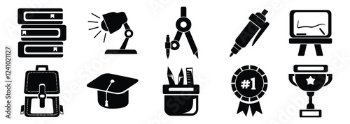 Colorful Educational Icons Collection Pack Elements With black solid Style
