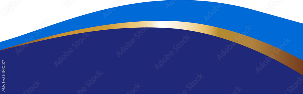 Border shape for banner design. Blue header section with golden line. Abstract bottom for web page. Curved divider template. Wavy horizontal separator Border shape for banner design. Blue header section with golden line. Abstract bottom for web page. Curved divider template. Wavy horizontal separator