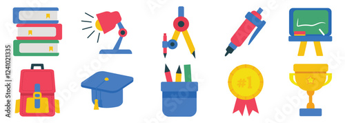 Colorful Educational Icons Collection Pack Elements With Flat Style