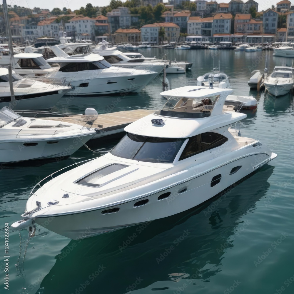 White speedboat in the marina with other boats, boat, marina White speedboat in the marina with other boats, boat, marina