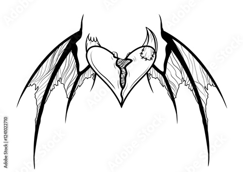 Black and white torn demonic heart
