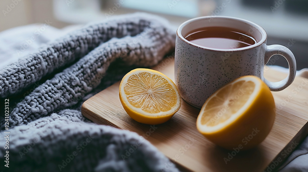 Cozy Tea Time with Lemon in a Warm Indoor Setting for Relaxation and Self-Care Cozy Tea Time with Lemon in a Warm Indoor Setting for Relaxation and Self-Care