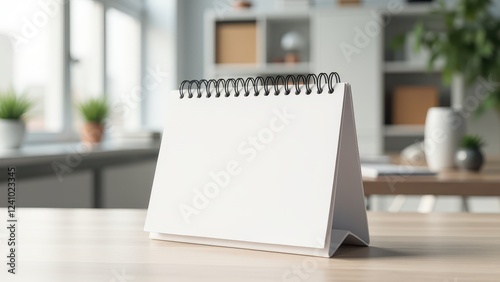 Desk Calendar Mockup, Modern office with sleek design desk calendar in focus elegant typography vivid colors photorealistic.
