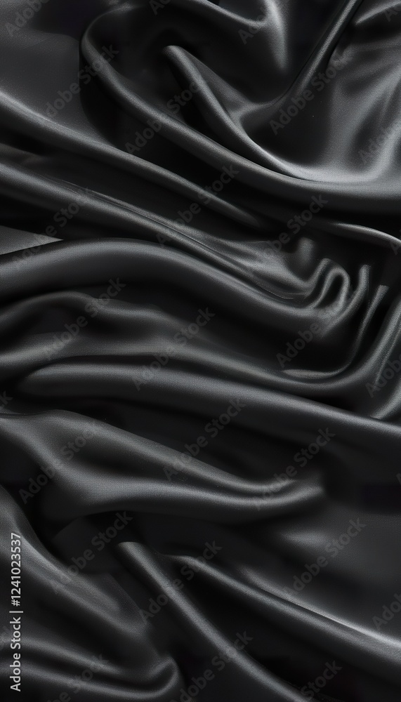 Fototapeta premium black silk satin background. Soft wavy folds on the fabric.