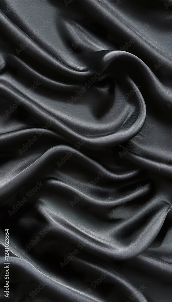 Fototapeta premium black silk satin background. Soft wavy folds on the fabric.
