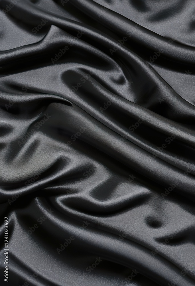 Fototapeta premium black silk satin background. Soft wavy folds on the fabric.