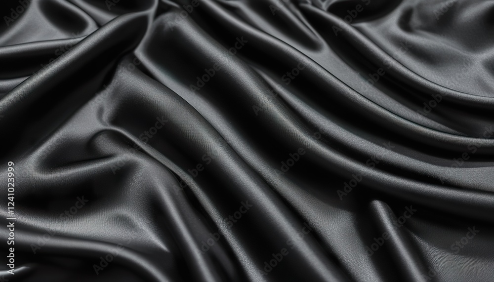 Obraz premium black silk satin background. Soft wavy folds on the fabric.
