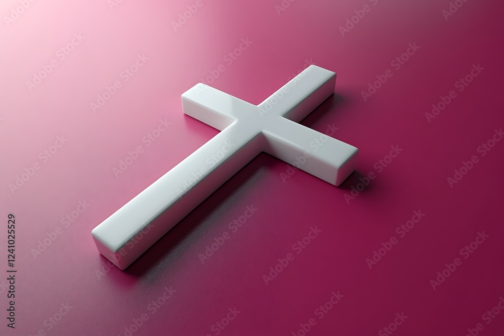 Obraz premium White cross rests on a pink surface background