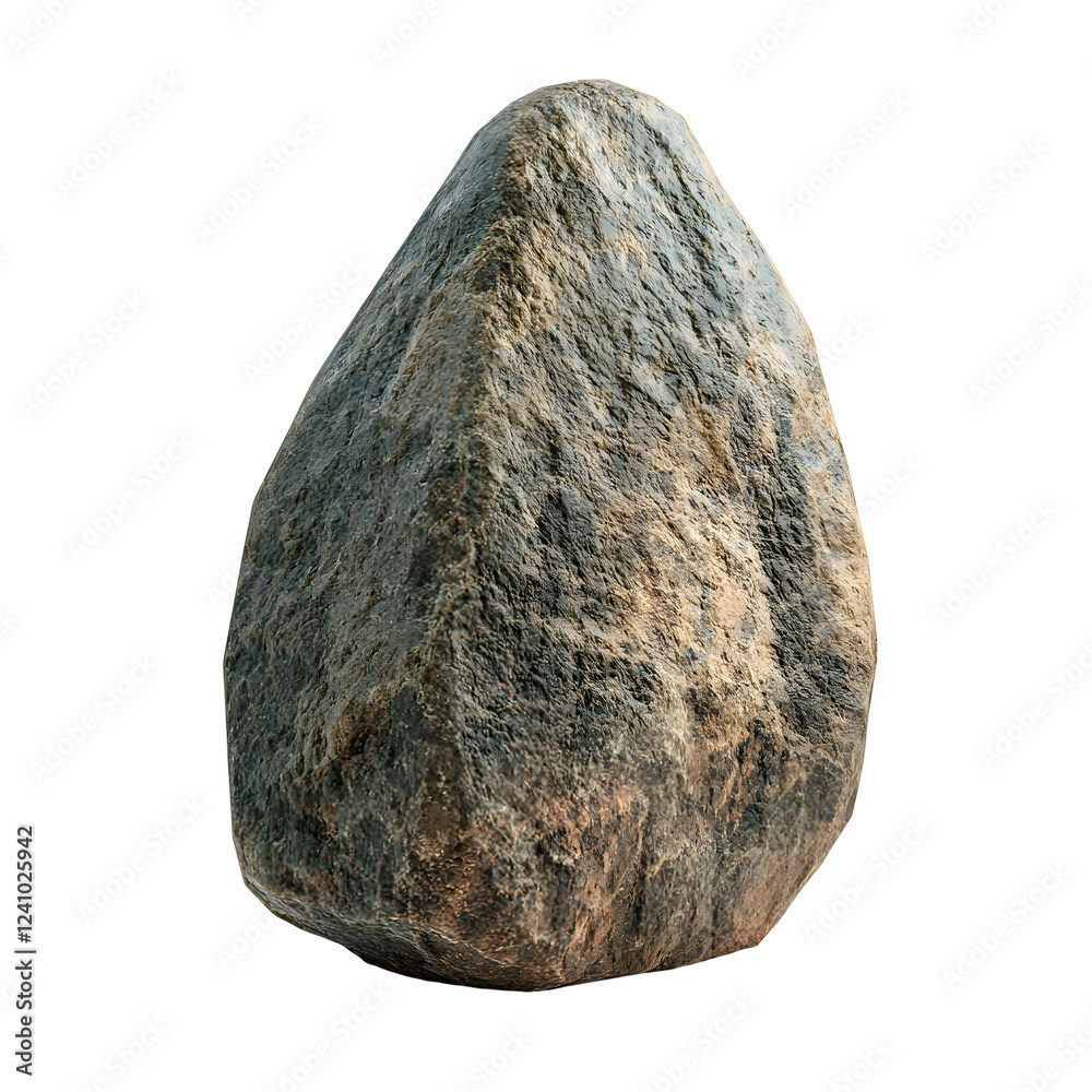 Fototapeta premium Shadowy Monolithic Stone Sculpture on Plain White Background