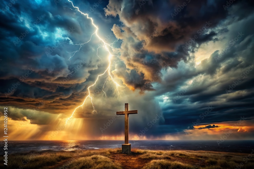 Obraz premium Crucifixion Scene: Dramatic Conceptual Photography of Suffering and Redemption
