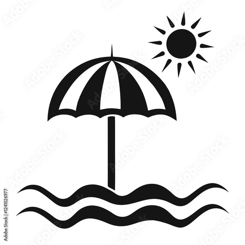 Modern Beach Umbrella and Sun vector Logo Design photo