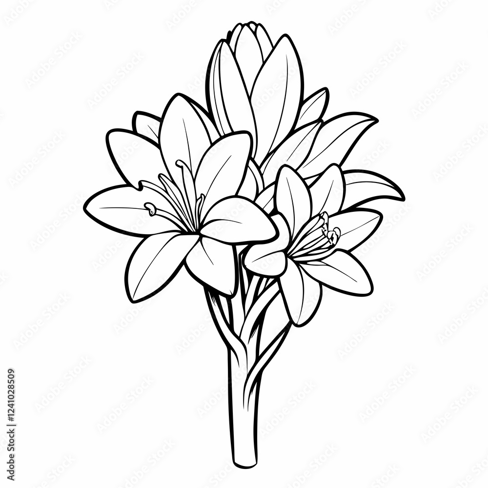 Fototapeta premium Tuberose flower illustration in black and white on a simple background