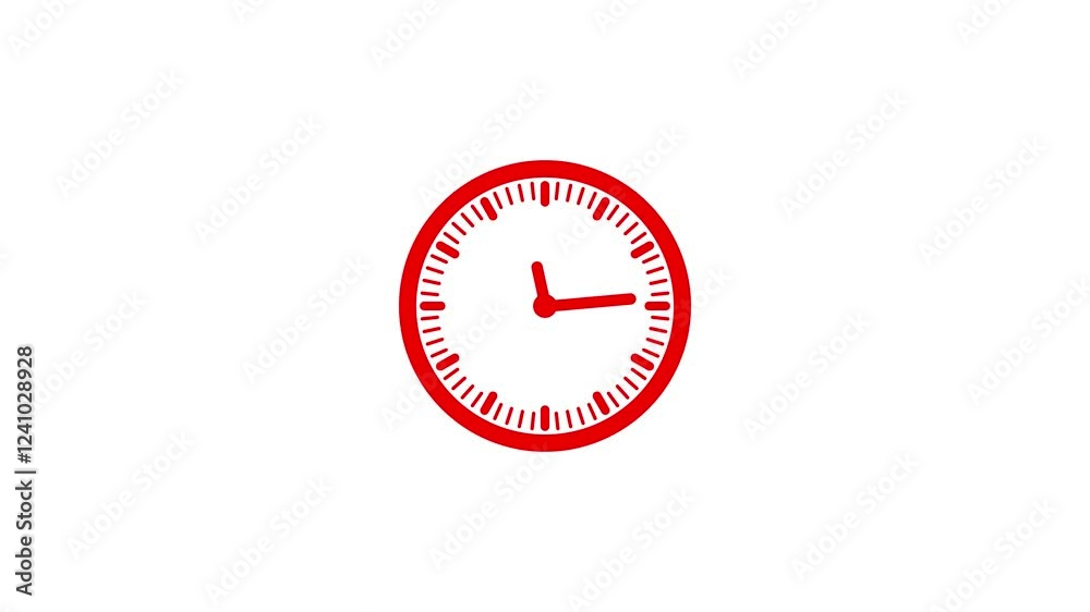 Red clock isolated animation on white background