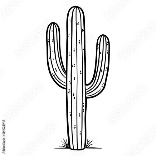 Saguaro cactus illustration in black and white on a simple background