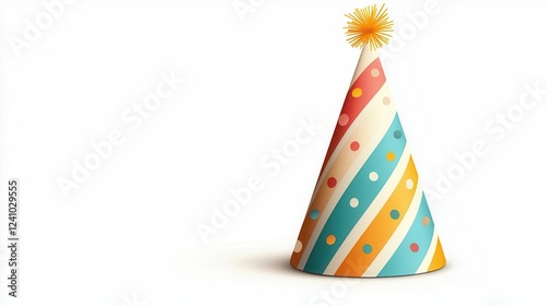 a cheerful party hat vector, celebration element, striped pattern, multicolor, isolated on white background photo