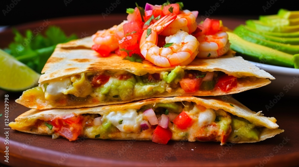 Delicious Shrimp Quesadilla with Homemade Guacamole and Pico de Gallo - A Perfect Mexican Edible to Eat Delicious Shrimp Quesadilla with Homemade Guacamole and Pico de Gallo - A Perfect Mexican Edible to Eat