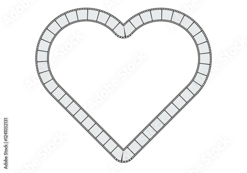 Corazón de trazo en película de cine en fondo blanco