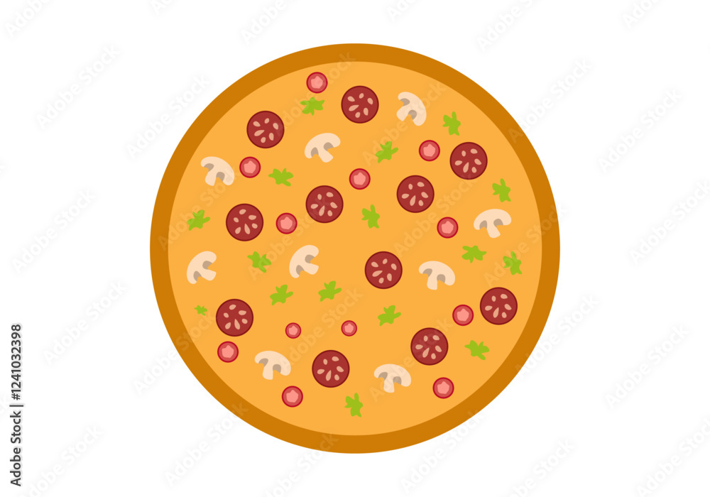 Pizza grande con chorizo, champiñones, lechuga, tomate y queso