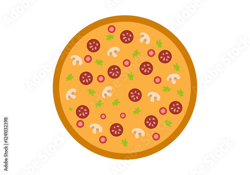 Pizza grande con chorizo, champiñones, lechuga, tomate y queso