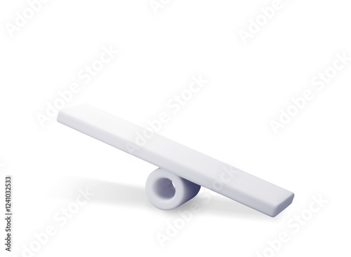 3D Seesaw scales isolated on white. Render empty weight measuring seesaw scale. Balanced swing scales. Justice, measurement, decision, choice and balance concept. Vector Illustration