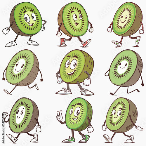A cartoon bundle kiwi fruit characters.