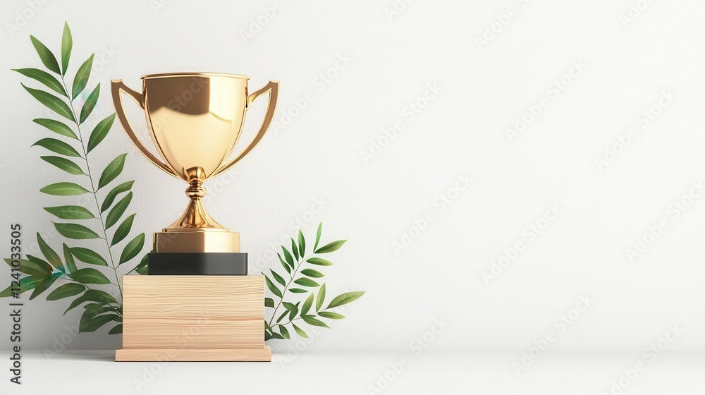 Fototapeta premium a radiant trophy vector, achievement element, 3D glossy style, gold, isolated on white background